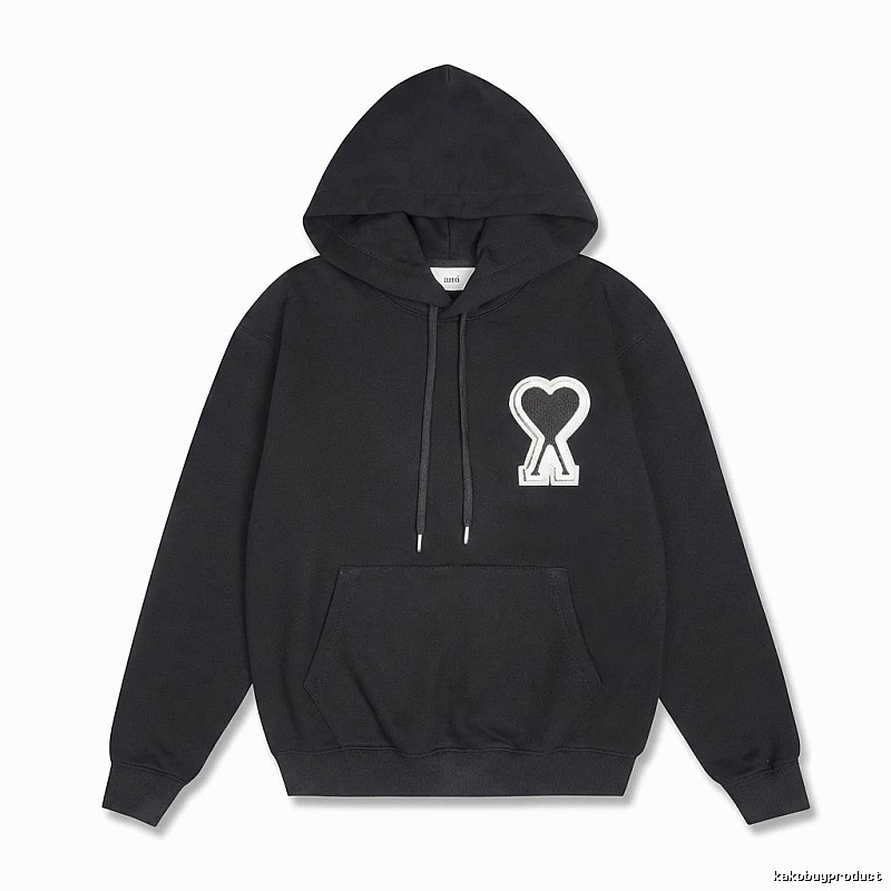 AMI Heart-shaped Pattern Black Hoodie