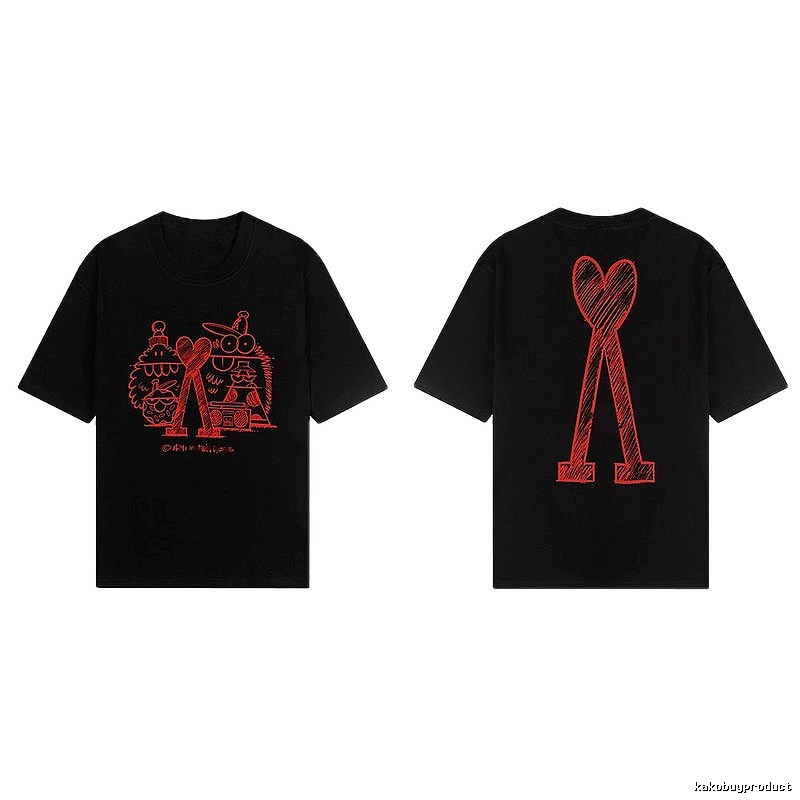 AMI red graffiti-style short-sleeve shirt
