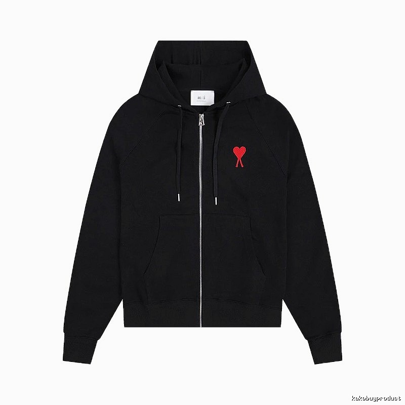AMI Red Heart Embroidery Trendy Cool Black Sweatshirt