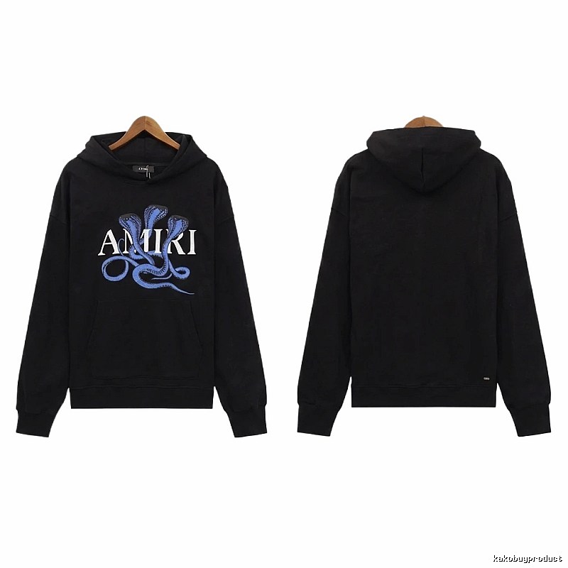 AMIRI Black Hoodie with Snake Print