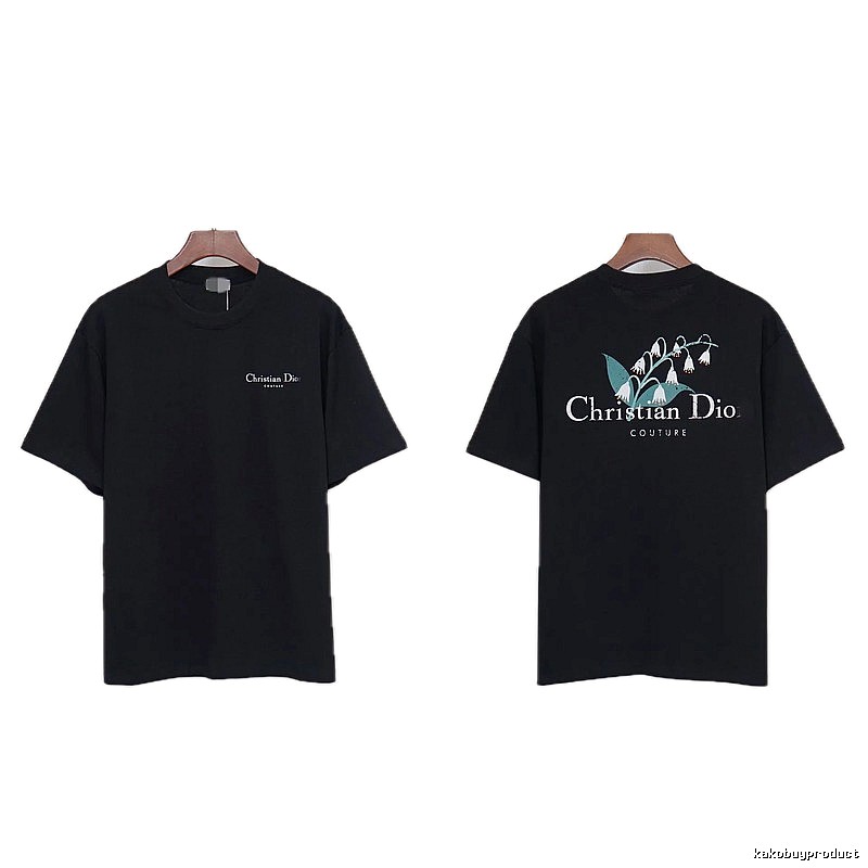 Dior Casual Black T-Shirt with Lily of the Valley Print