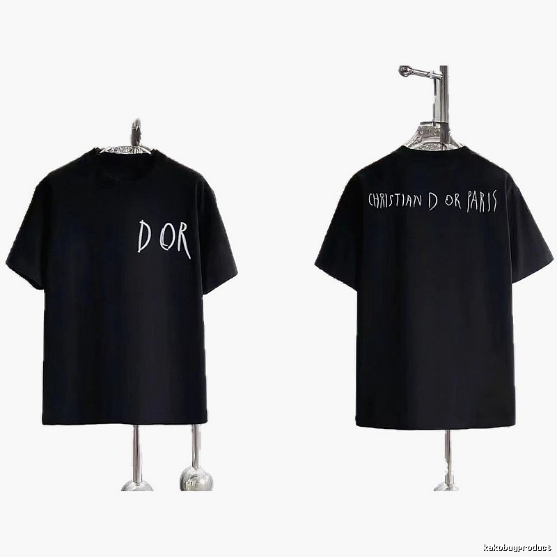 Dior Hand-painted Graffiti Minimalist Style Black T-shirt