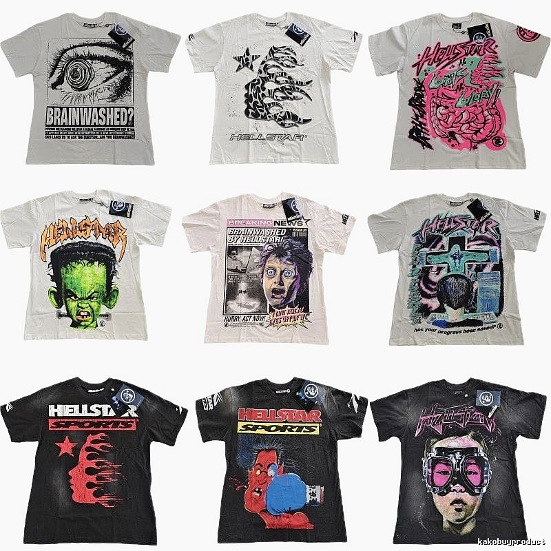 Hellstar Print Street Style Black and White T-shirt