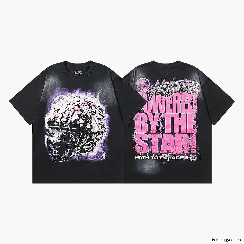 Hellstar Skeleton Print Street Style Black T-shirt