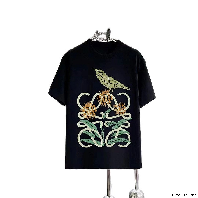 LOEWE Bird and Flower Print Vintage Black T-Shirt