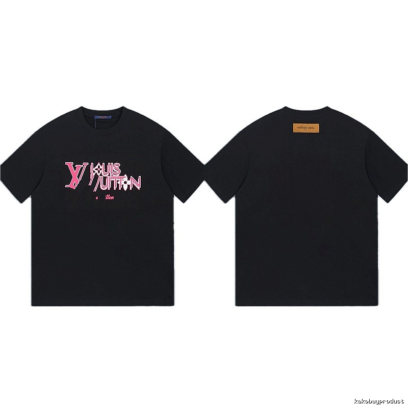 Louis Vuitton Letter Print Trendy Style Black T-shirt