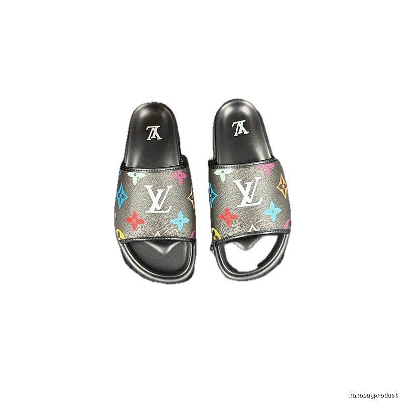 Louis Vuitton Monogram Street-style Black-based Multicolor Slide Sandals