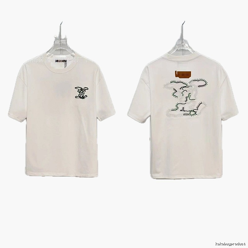 Louis Vuitton Trendy Map-Embroidered White Short-sleeve T-shirt