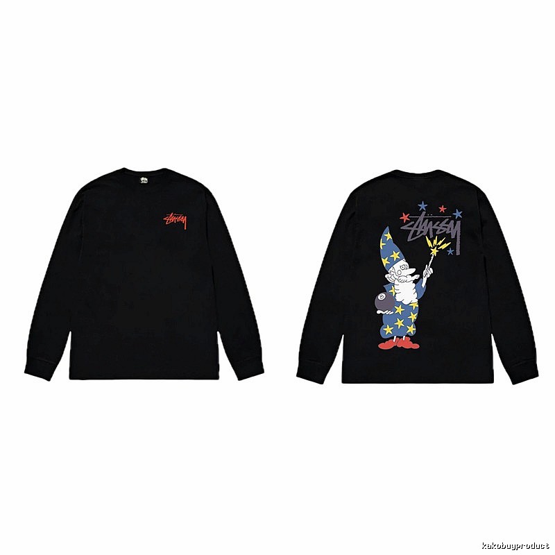 Stussy cartoon fun style black long-sleeved shirt