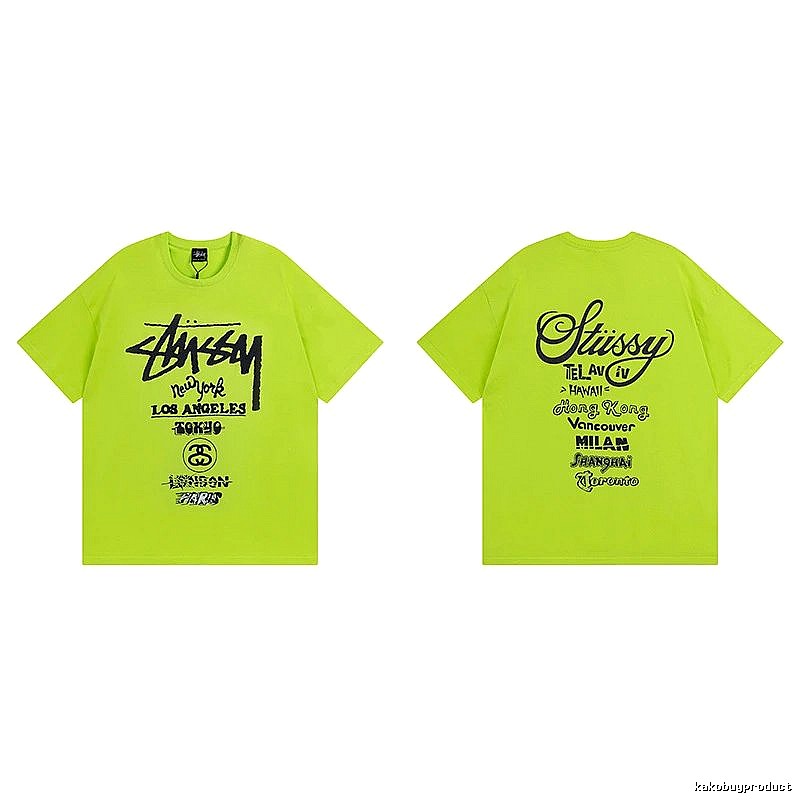 Stussy Fluorescent Green Spider Graphic T-Shirt Soft Neutral Logo