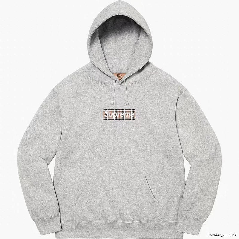 Supreme Logo Detail Logo hoodie Gray Red Oversized with Functional Detail