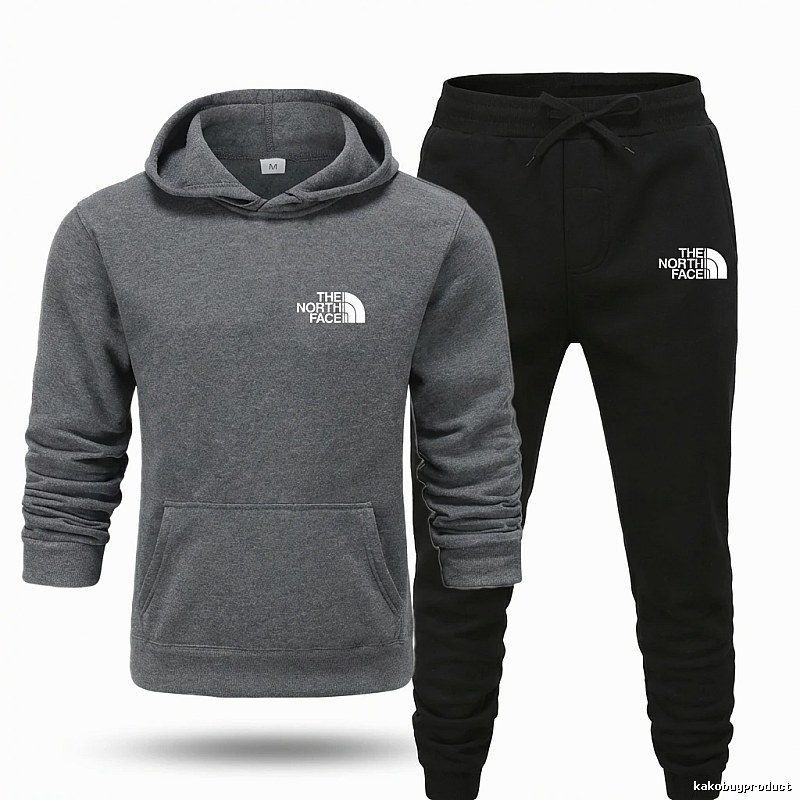 The North Face Simple Gray and Black Sportswear Set