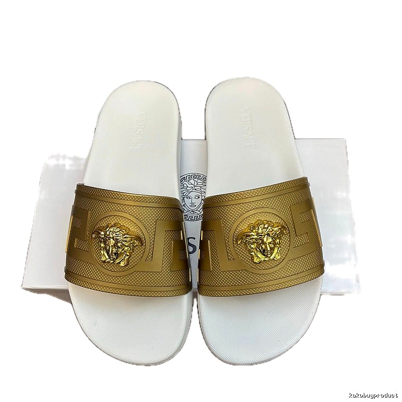 Versace Medusa Luxury Style White Gold Slides