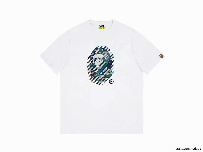 A Bape camouflage-style white T-shirt