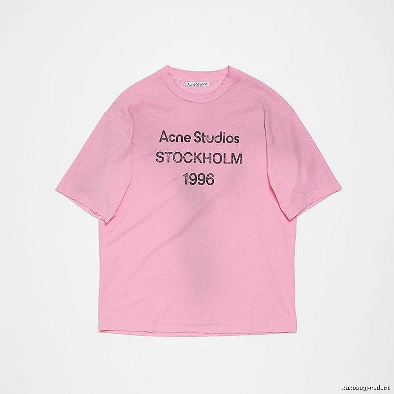 Acne Studios 2090-80 Pink Red Style Ac908026 Stockholm Logo T-Shirt Weekend Wear