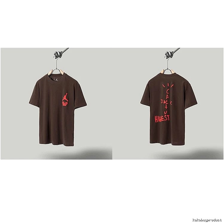 AJ x Travis Scott Co-branded Street Style Brown Short-sleeve T-shirt