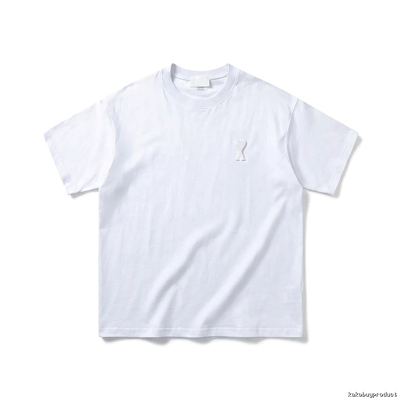 AMI Embroidered Minimalist Style White T-shirt