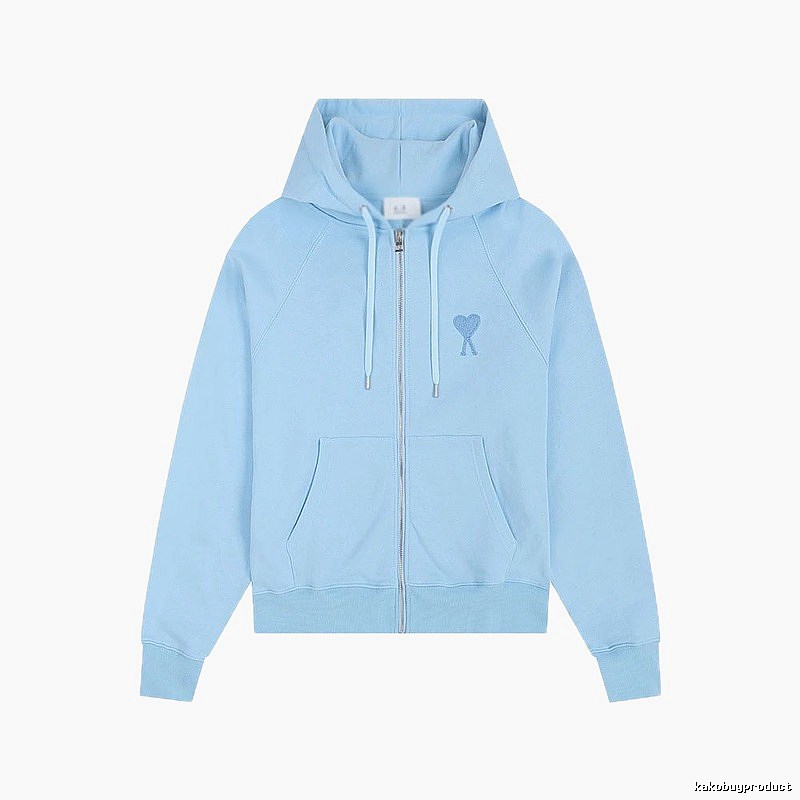AMI Love Embroidery Light Blue Hoodie