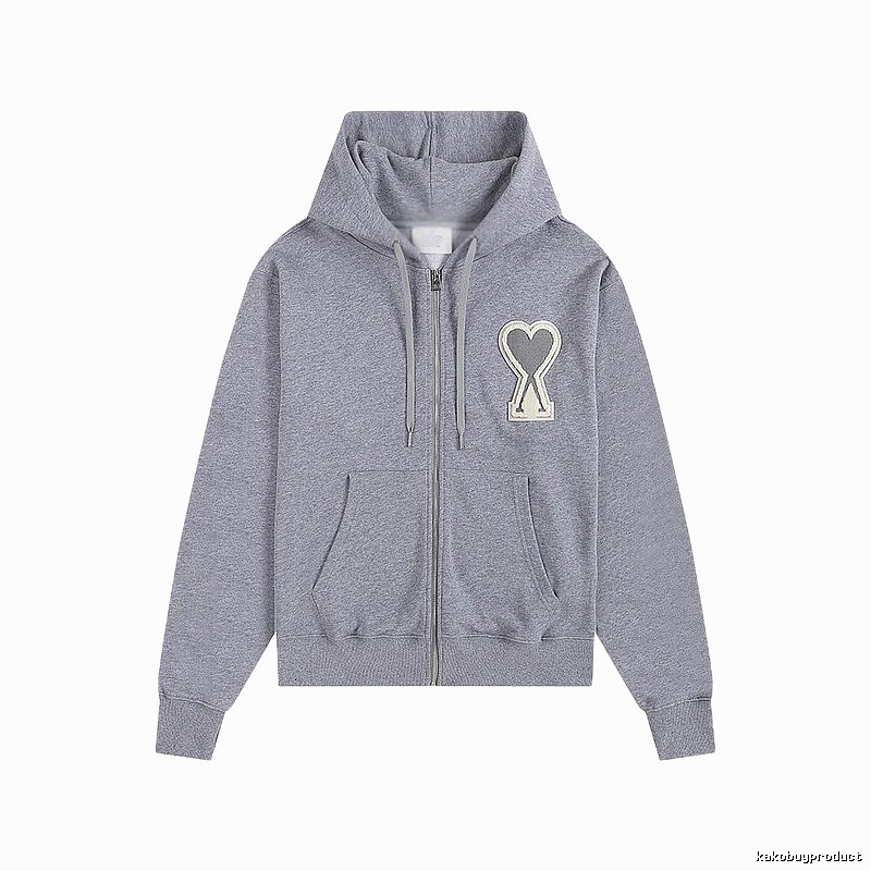 AMI Love Series Grey Zip-Up Hoodie
