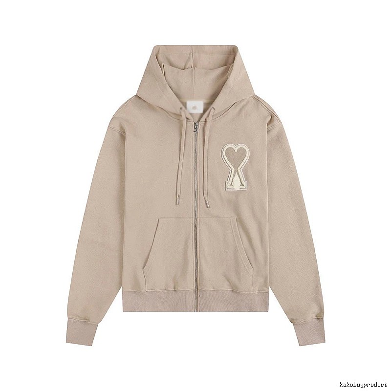 AMI Love Zipper Beige Sweatshirt