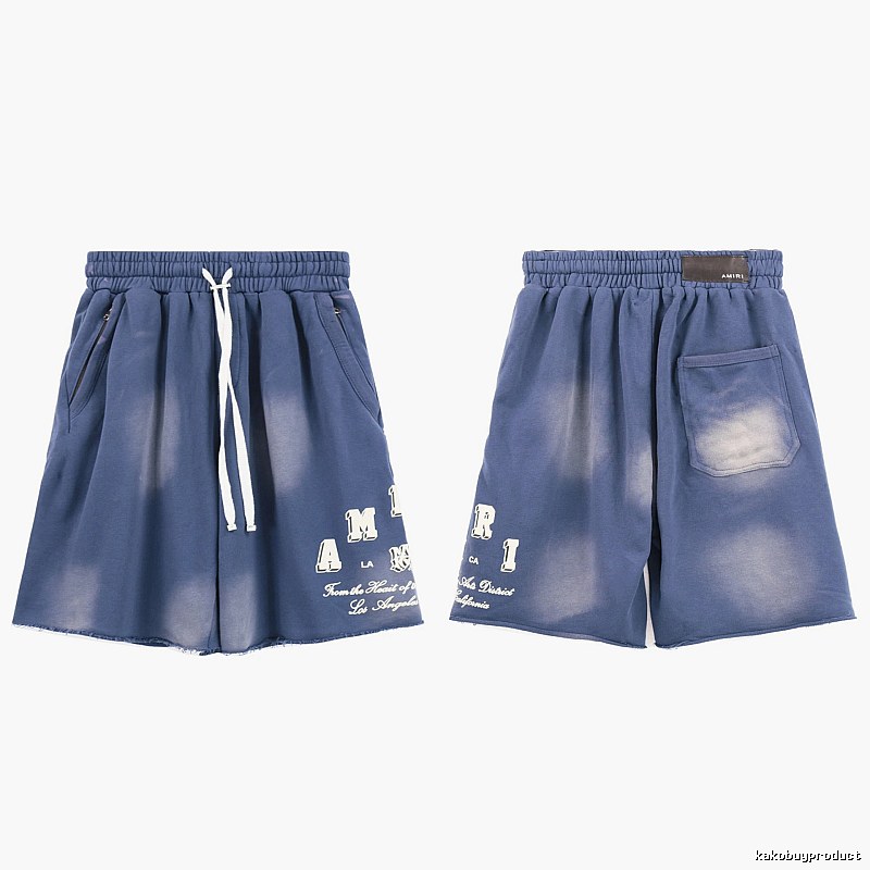 AMIRI Letter Print Street Style Washed Blue Shorts