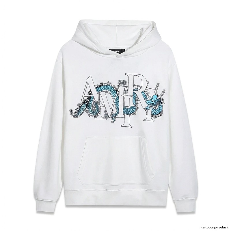 AMIRI White Hoodie with Dragon Pattern Print Style