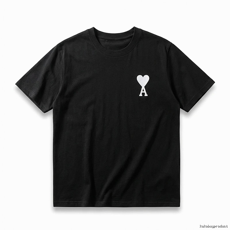 Ami's simple black T-shirt with heart embroidery