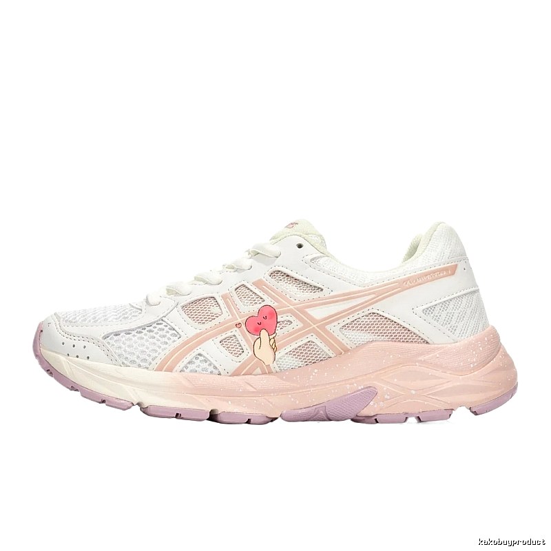 ASICS retro-style white and pink sports shoes