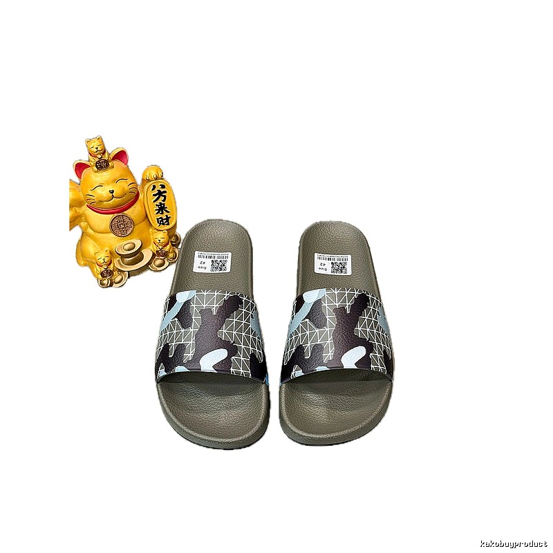 Balenciaga Camouflage Geometric Style Military Gray Slide Slippers