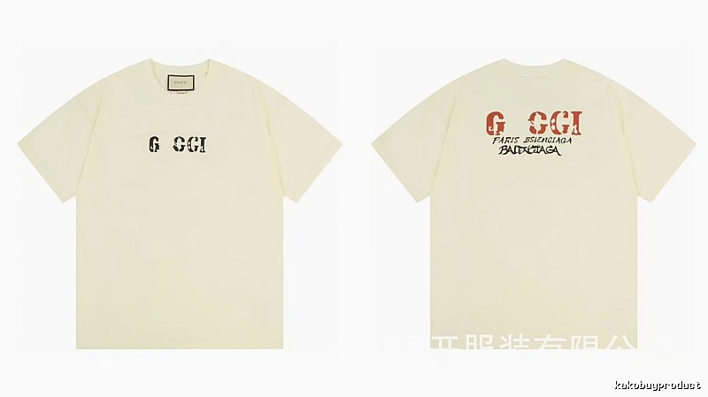 Balenciaga Co-branded Distressed-style Off-white Short Sleeve T-Shirt