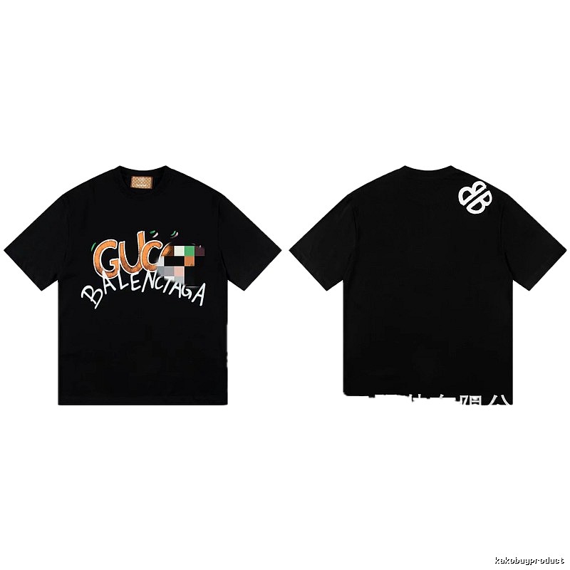 Balenciaga Co-branded Graffiti-Style Black Short-Sleeve T-Shirt