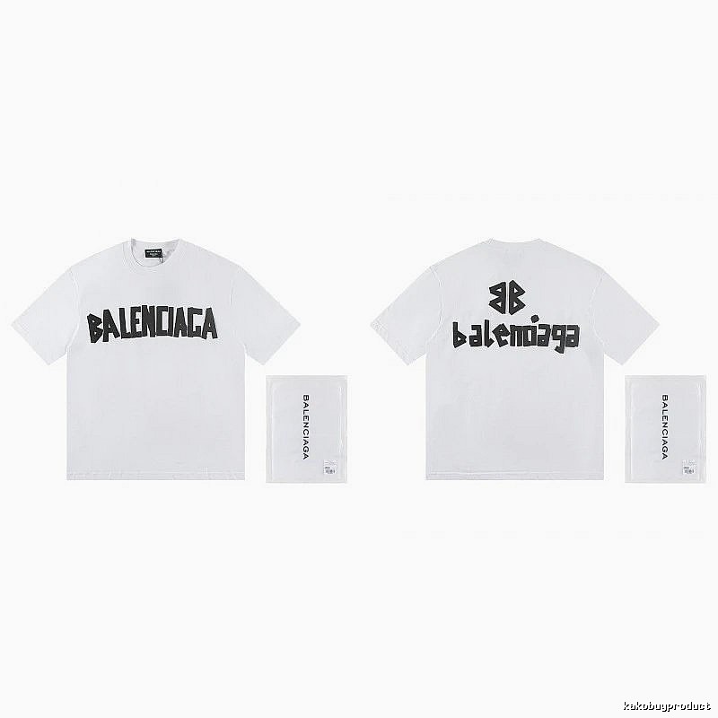 Balenciaga Double B Printed Street Style White T-shirt