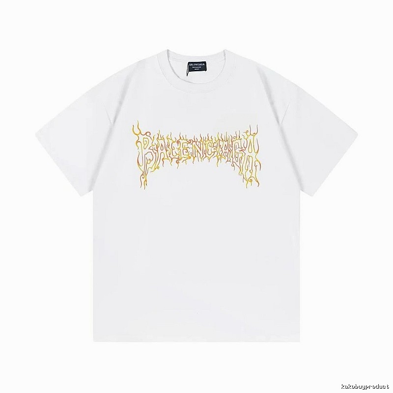 Balenciaga Gothic Style Flame Print White T-Shirt