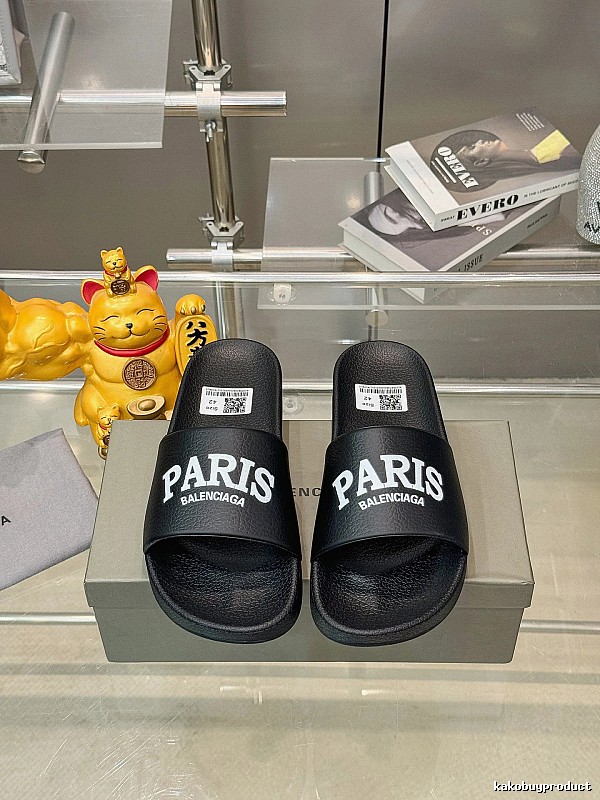 Balenciaga PARIS Print Trendy Black Slippers