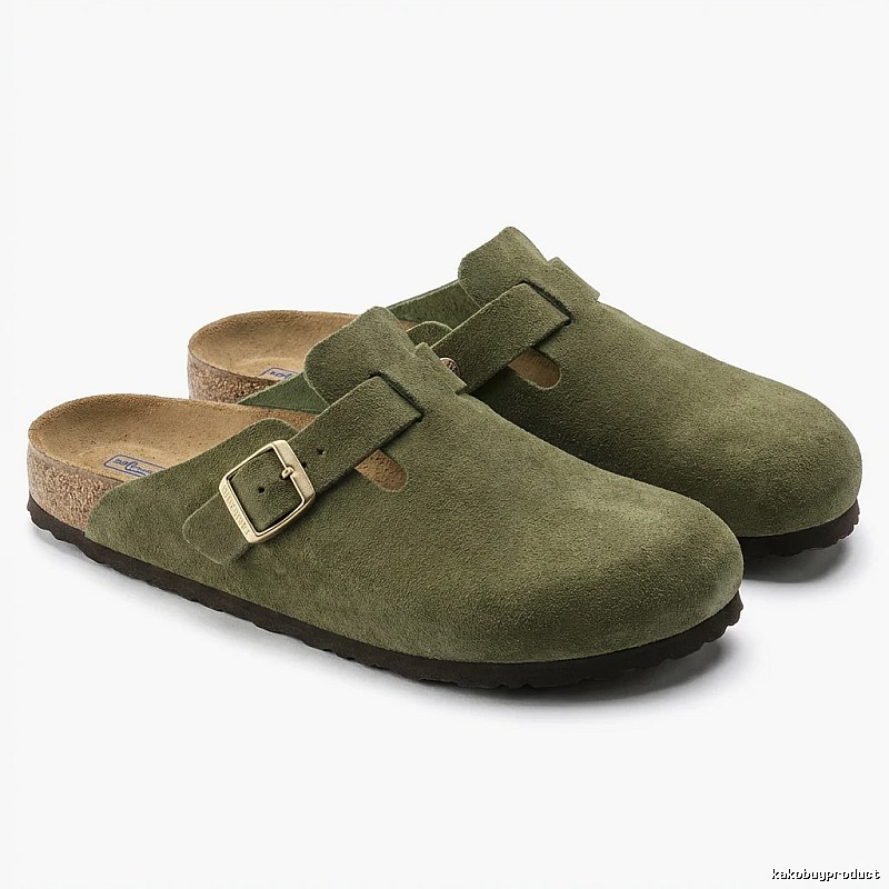 BIRKENSTOCK cork retro-style military green slippers
