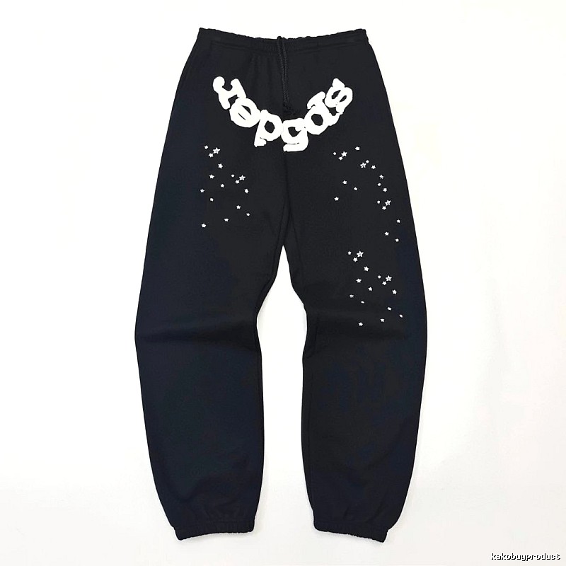 Bold White Branding Sp5der Logo Sweatpants in Black