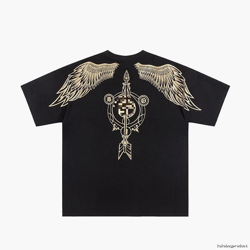 BOY Gold-foil Stamped Wings Street Style Black Short-sleeve T-shirt
