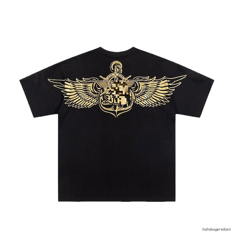 BOY Gold Foil Wings Street Style Black Short Sleeve T-shirt