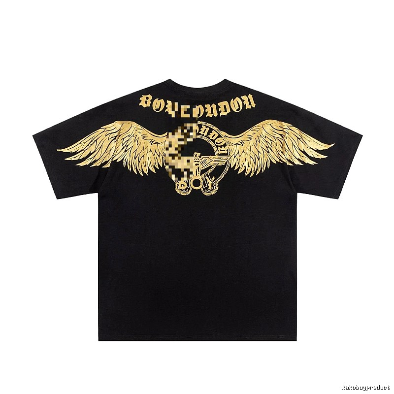BOY Street Style Black Short-sleeve T-shirt with Gold Foil Stamped Wings