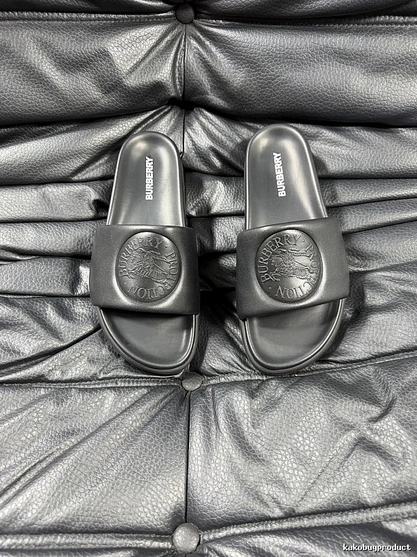 Burberry Knight-Embossed Minimalist Black Slide Sandals