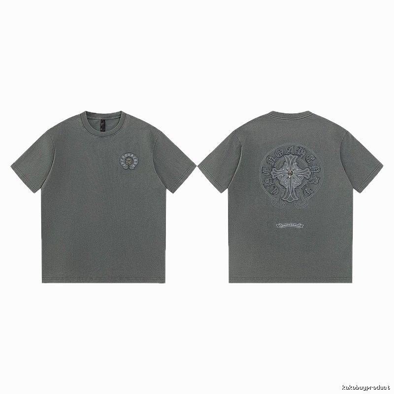 Chrome Hearts Cross Embroidered High Street Dark Grey Short-sleeve T-Shirt