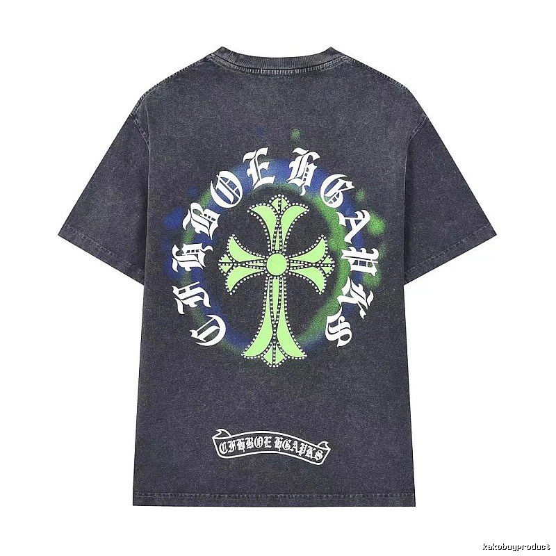 Chrome Hearts Cross Print Vintage Distressed Black Short-sleeve T-shirt