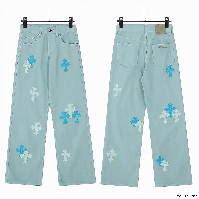 Chrome Hearts Cross Trend Brand Light Blue Jeans
