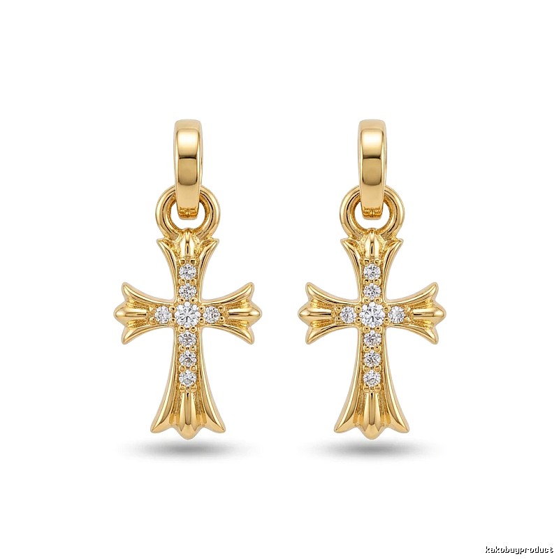 Chrome Hearts Cross Trendy and Cool Style Gold Earrings