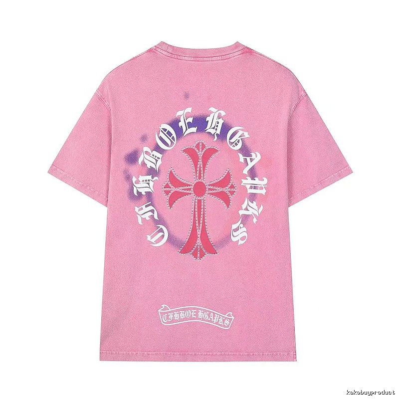 Chrome Hearts Cross Vintage Style Pink T-Shirt