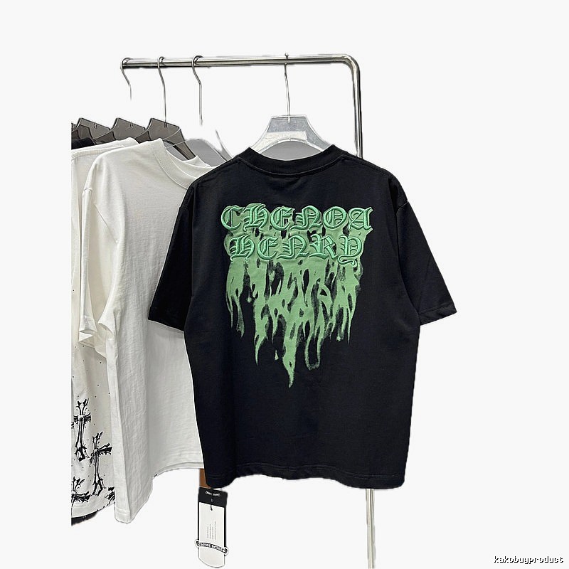 Chrome Hearts Flame Gothic Style Black and Green Short-sleeve T-shirt
