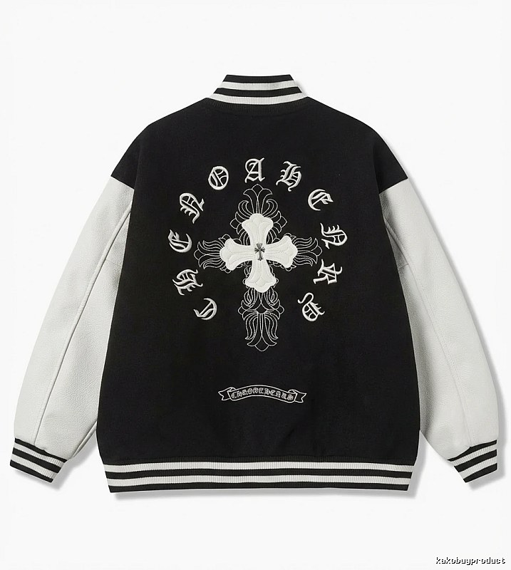 Chrome Hearts retro-style black and white baseball jacket