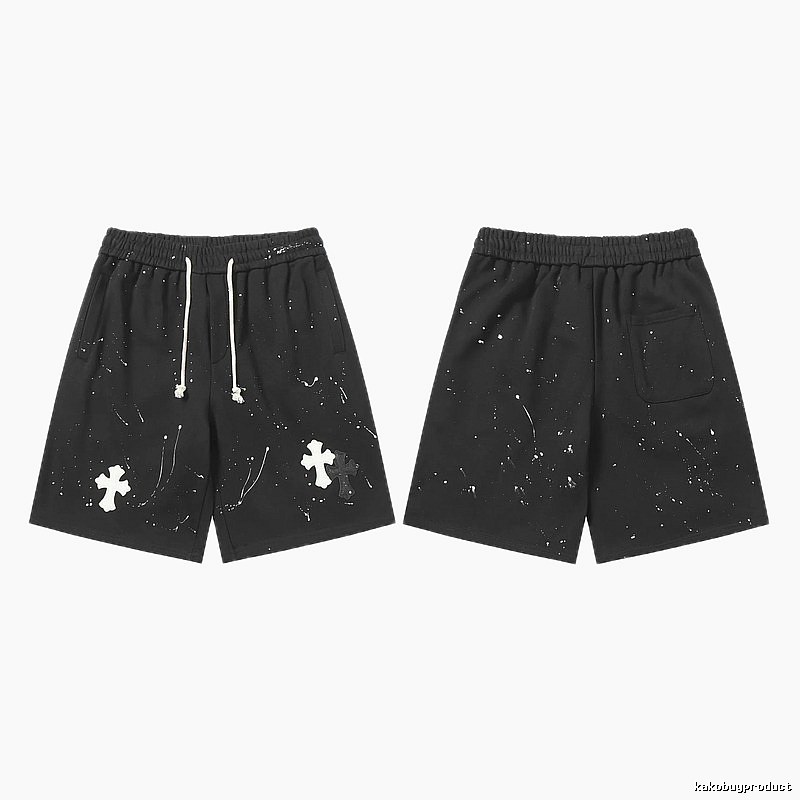 Chrome Hearts splatter - style black shorts