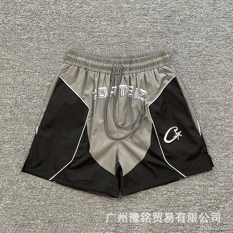 Corteiz Street Style Black and Grey Colorblock Athletic Shorts