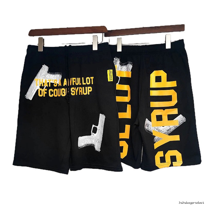 COUGH SYRUP Pistol Print Street Style Black Shorts